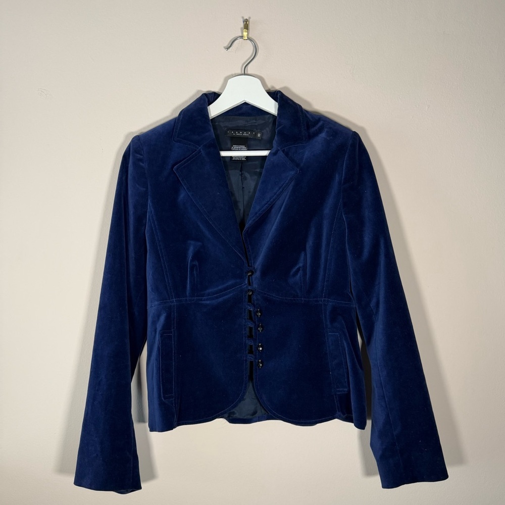 Vintage y2k velvet navy blue blazer with bead buttons - 10 - Picture 2 of 6